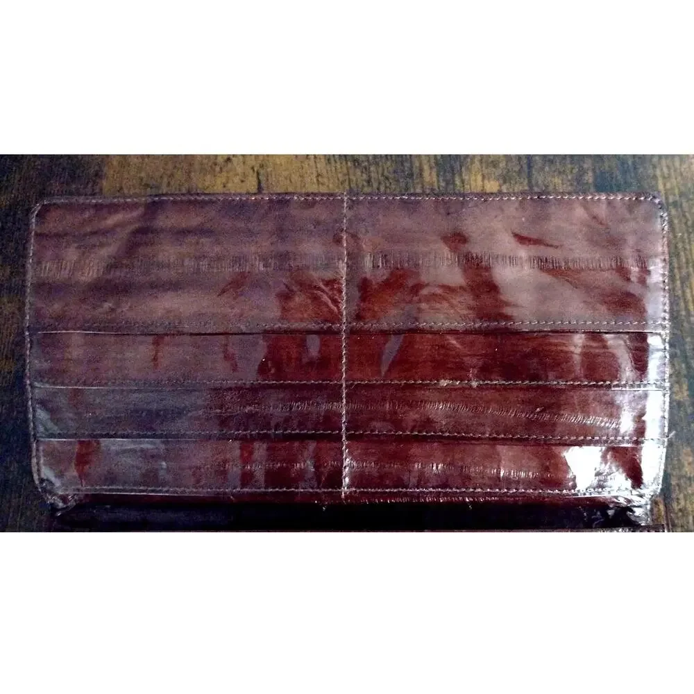 Vintage Genuine Eel Skin Men's Wallet, Deep Burgundy Mahogany